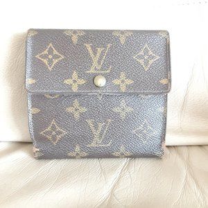 RARE Vintage Monogram Biface 2in1 Coin Bill Fold Compact 12 Card Elise Malletier